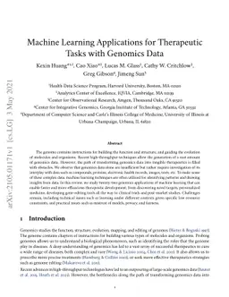 Machine Learning Applications for Therapeutic Tasks with Genomics Data