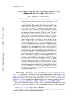 Reconciling design-based and model-based causal inferences for
  split-plot experiments