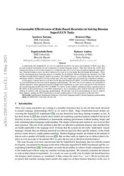 Unreasonable Effectiveness of Rule-Based Heuristics in Solving Russian
  SuperGLUE Tasks