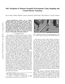 Safe Navigation in Human Occupied Environments Using Sampling and
  Control Barrier Functions