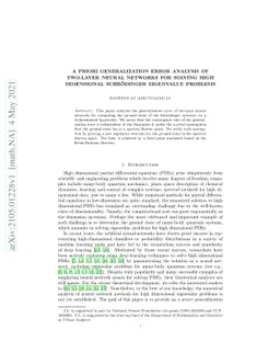 A Priori Generalization Error Analysis of Two-Layer Neural Networks for
  Solving High Dimensional Schrödinger Eigenvalue Problems