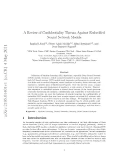 A Review of Confidentiality Threats Against Embedded Neural Network
  Models