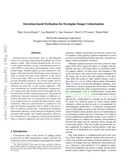 Attention-based Stylisation for Exemplar Image Colourisation