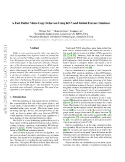 A Fast Partial Video Copy Detection Using KNN and Global Feature
  Database