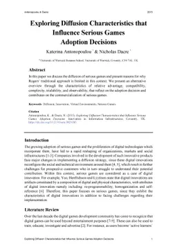 Exploring Diffusion Characteristics that Influence Serious Games
  Adoption Decisions