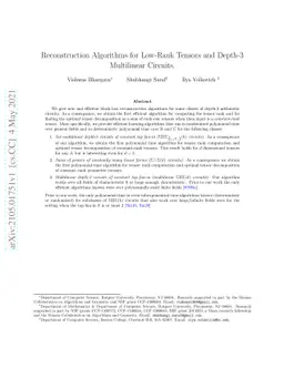 Reconstruction Algorithms for Low-Rank Tensors and Depth-3 Multilinear
  Circuits