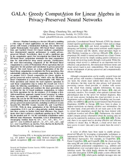 GALA: Greedy ComputAtion for Linear Algebra in Privacy-Preserved Neural
  Networks