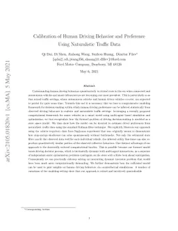 Calibration of Human Driving Behavior and Preference Using Naturalistic
  Traffic Data