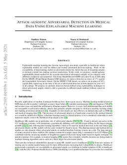 Attack-agnostic Adversarial Detection on Medical Data Using Explainable
  Machine Learning