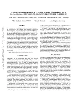 End-to-End Diarization for Variable Number of Speakers with Local-Global
  Networks and Discriminative Speaker Embeddings