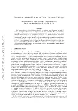 Automatic de-identification of Data Download Packages