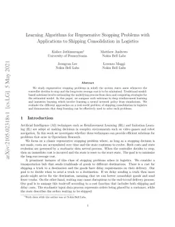 Learning Algorithms for Regenerative Stopping Problems with Applications
  to Shipping Consolidation in Logistics