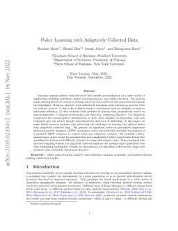 Policy Learning with Adaptively Collected Data