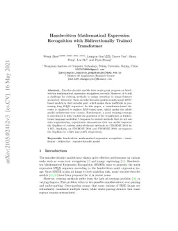 Handwritten Mathematical Expression Recognition with Bidirectionally
  Trained Transformer