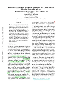 Quantitative Evaluation of Alternative Translations in a Corpus of
  Highly Dissimilar Finnish Paraphrases