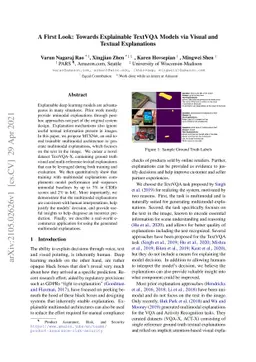 A First Look: Towards Explainable TextVQA Models via Visual and Textual
  Explanations