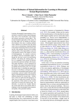 A Novel Estimator of Mutual Information for Learning to Disentangle
  Textual Representations