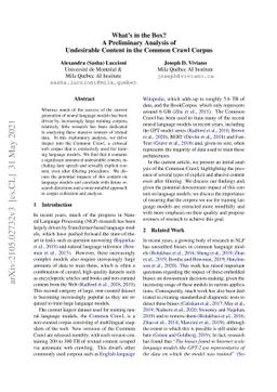 What's in the Box? A Preliminary Analysis of Undesirable Content in the
  Common Crawl Corpus