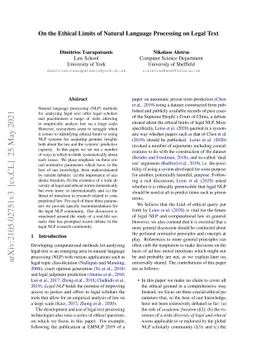 On the Ethical Limits of Natural Language Processing on Legal Text