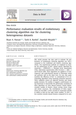 Performance evaluation results of evolutionary clustering algorithm star
  for clustering heterogeneous datasets