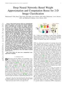 Deep Neural Networks Based Weight Approximation and Computation Reuse
  for 2-D Image Classification