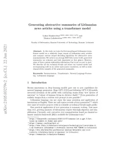 Generating abstractive summaries of Lithuanian news articles using a
  transformer model