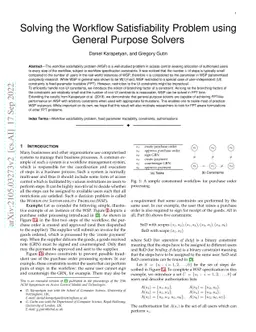 Solving the Workflow Satisfiability Problem using General Purpose
  Solvers