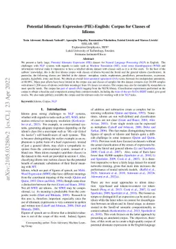 Potential Idiomatic Expression (PIE)-English: Corpus for Classes of
  Idioms