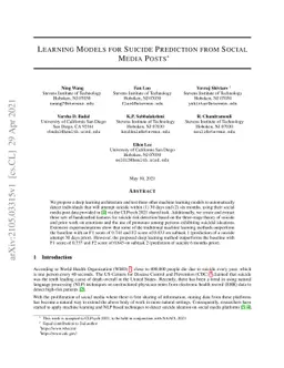 Learning Models for Suicide Prediction from Social Media Posts