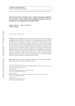 Neural network architectures using min-plus algebra for solving certain
  high dimensional optimal control problems and Hamilton-Jacobi PDEs