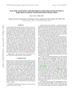 Test-Time Adaptation Toward Personalized Speech Enhancement: Zero-Shot
  Learning with Knowledge Distillation