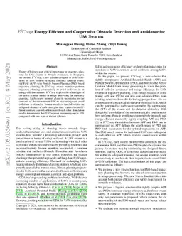 $E^2Coop$: Energy Efficient and Cooperative Obstacle Detection and
  Avoidance for UAV Swarms
