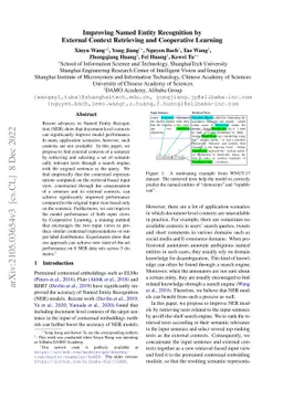 Improving Named Entity Recognition by External Context Retrieving and
  Cooperative Learning
