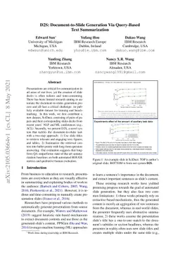 D2S: Document-to-Slide Generation Via Query-Based Text Summarization