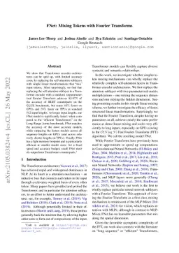 FNet: Mixing Tokens with Fourier Transforms