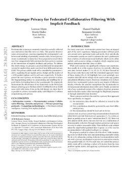 Stronger Privacy for Federated Collaborative Filtering with Implicit
  Feedback
