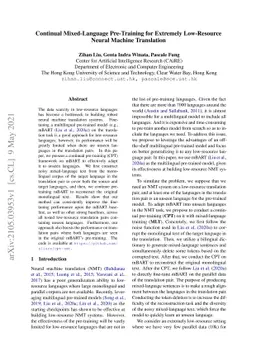 Continual Mixed-Language Pre-Training for Extremely Low-Resource Neural
  Machine Translation