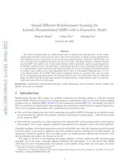 Sample-Efficient Reinforcement Learning for Linearly-Parameterized MDPs
  with a Generative Model