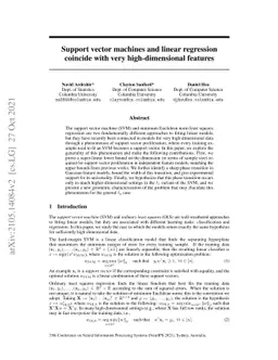 Support vector machines and linear regression coincide with very
  high-dimensional features
