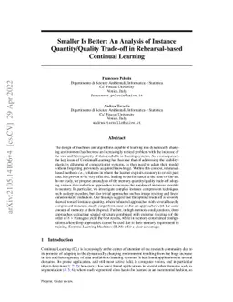 Smaller Is Better: An Analysis of Instance Quantity/Quality Trade-off in
  Rehearsal-based Continual Learning