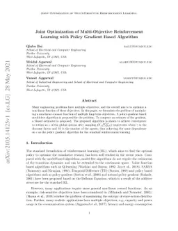 Joint Optimization of Multi-Objective Reinforcement Learning with Policy Gradient Based Algorithm