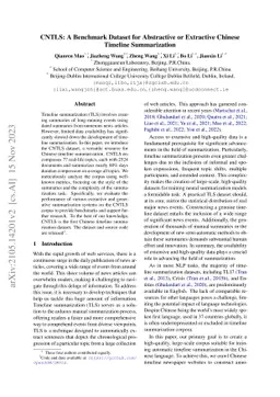 CNTLS: A Benchmark Dataset for Abstractive or Extractive Chinese
  Timeline Summarization