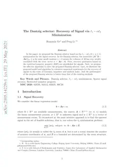 The Dantzig selector: Recovery of Signal via $\ell_1-α\ell_2$
  Minimization