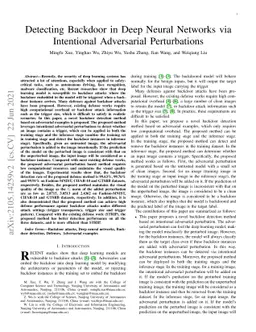 Detecting Backdoor in Deep Neural Networks via Intentional Adversarial
  Perturbations