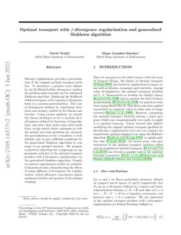 Optimal transport with $f$-divergence regularization and generalized
  Sinkhorn algorithm
