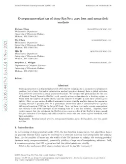 Overparameterization of deep ResNet: zero loss and mean-field analysis