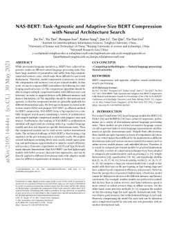 NAS-BERT: Task-Agnostic and Adaptive-Size BERT Compression with Neural
  Architecture Search
