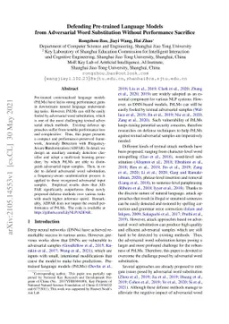 Defending Pre-trained Language Models from Adversarial Word
  Substitutions Without Performance Sacrifice