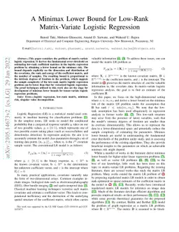 A Minimax Lower Bound for Low-Rank Matrix-Variate Logistic Regression