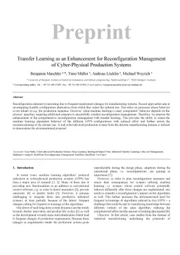 Transfer Learning as an Enhancement for Reconfiguration Management of
  Cyber-Physical Production Systems
